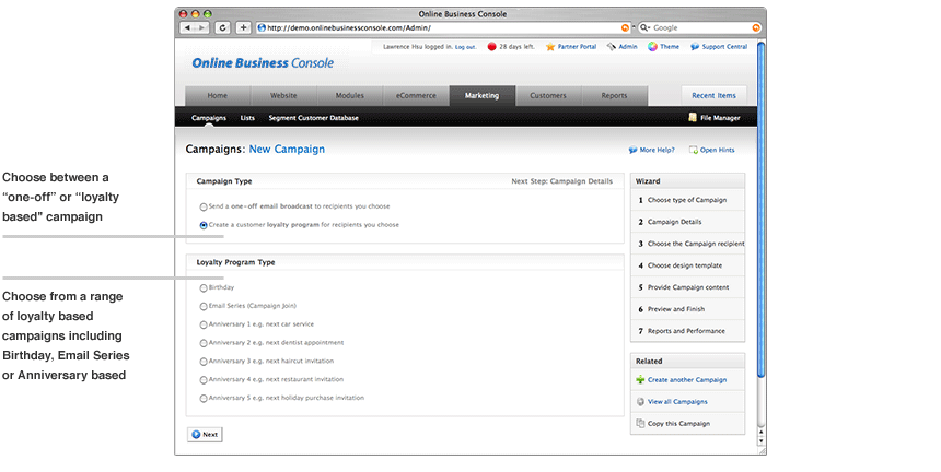 Our cms includes an e-mail marketing system