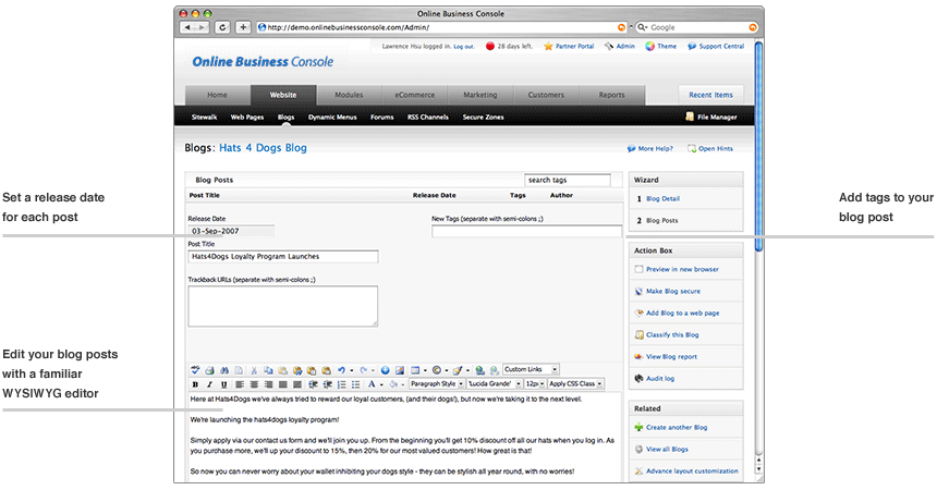 Manage blogs.