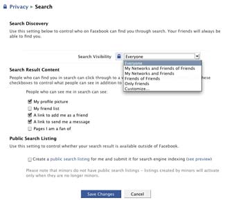 Facebook Privacy Search Settings