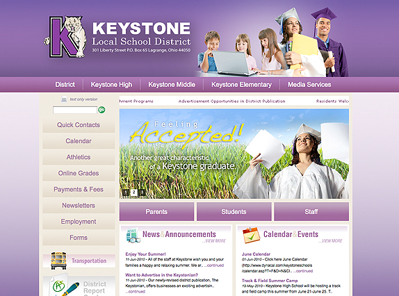View custom website design - Keystone Local School District
