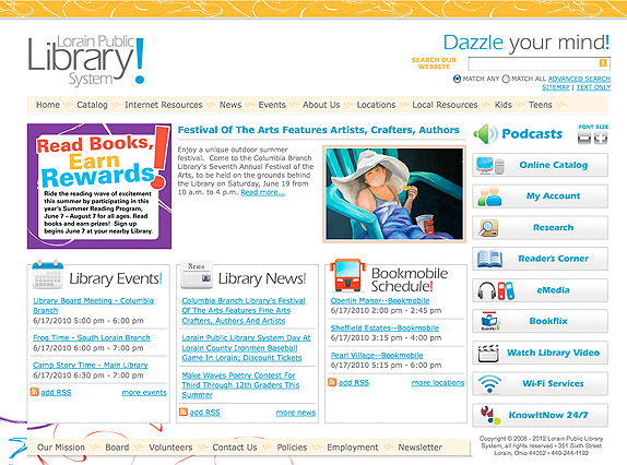 View custom website design - Lorain Public Library System