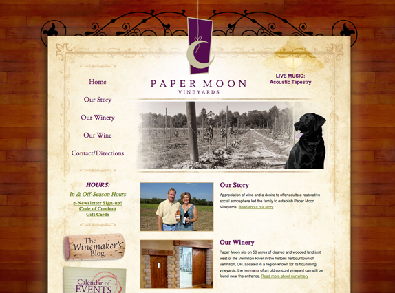 View custom website design - Paper Moon Vineyards