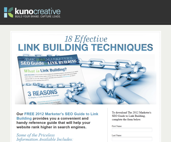 Link Building Landing Page without Social Media Sharing Buttons