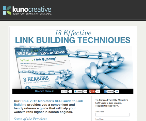 Link Building Landing Page with Social Media Sharing Buttons