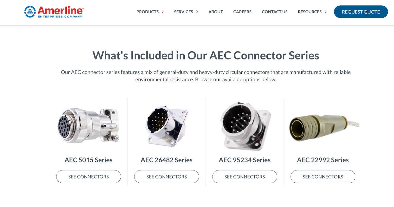 Screencap of Amerline's connectors main page