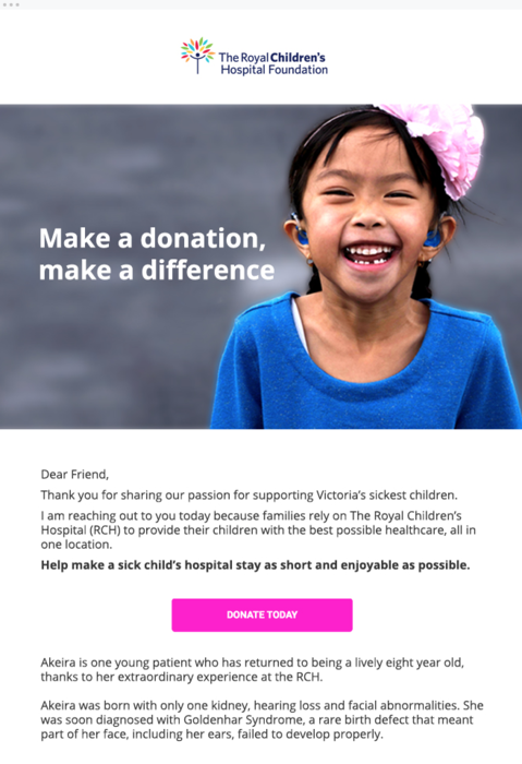 Royal Childrens Hospital Foundation Testimonial Email Marketing