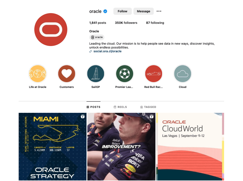 Screenshot of an Oracle social media profile page