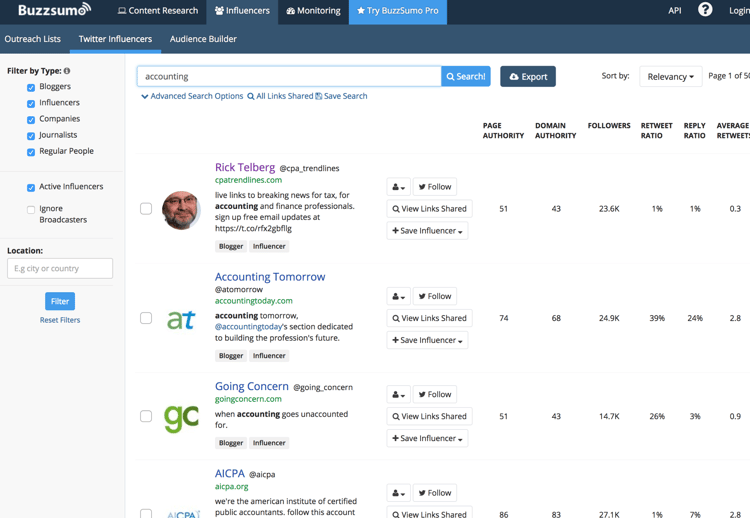 Searching for Influencers by Keyword in BuzzSumo