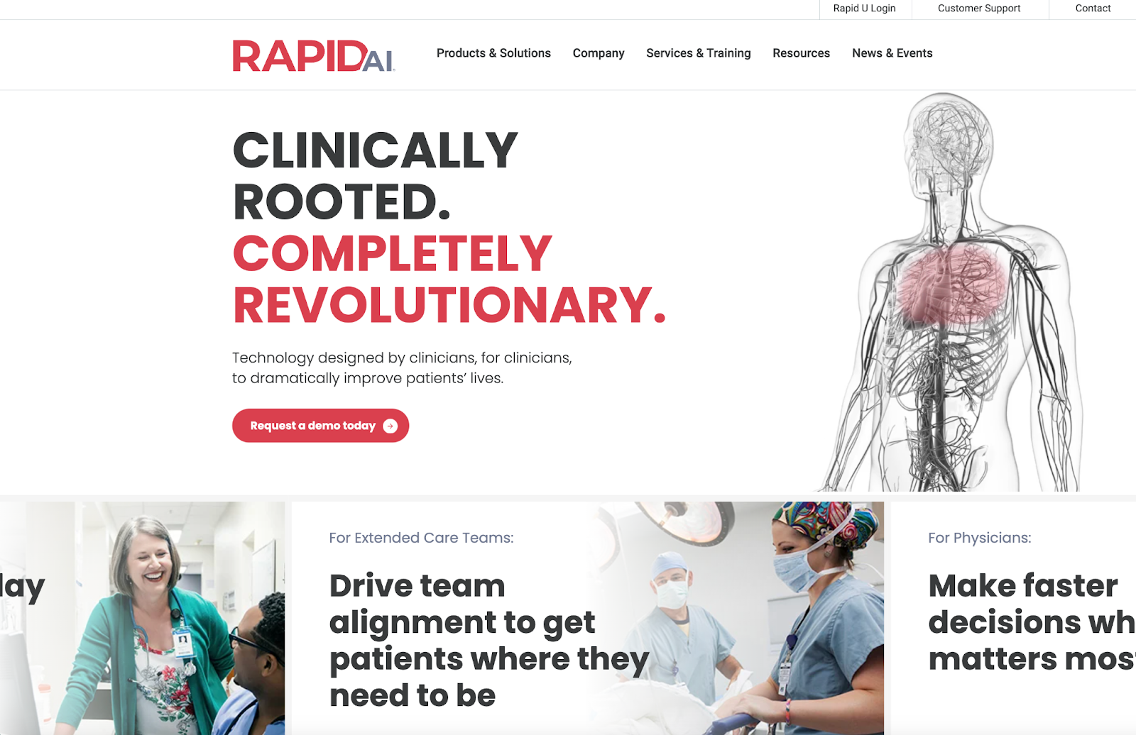 RapidAI's redesigned website, including rebrand elements after strategic brand consulting with Kuno