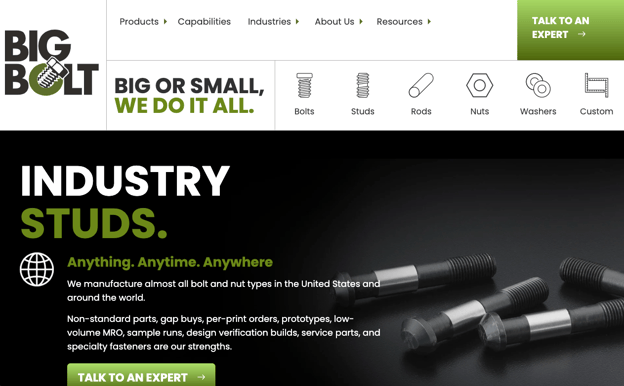screenshot of Big Bolt's homepage, a strong example of digital brand and B2B web design principles