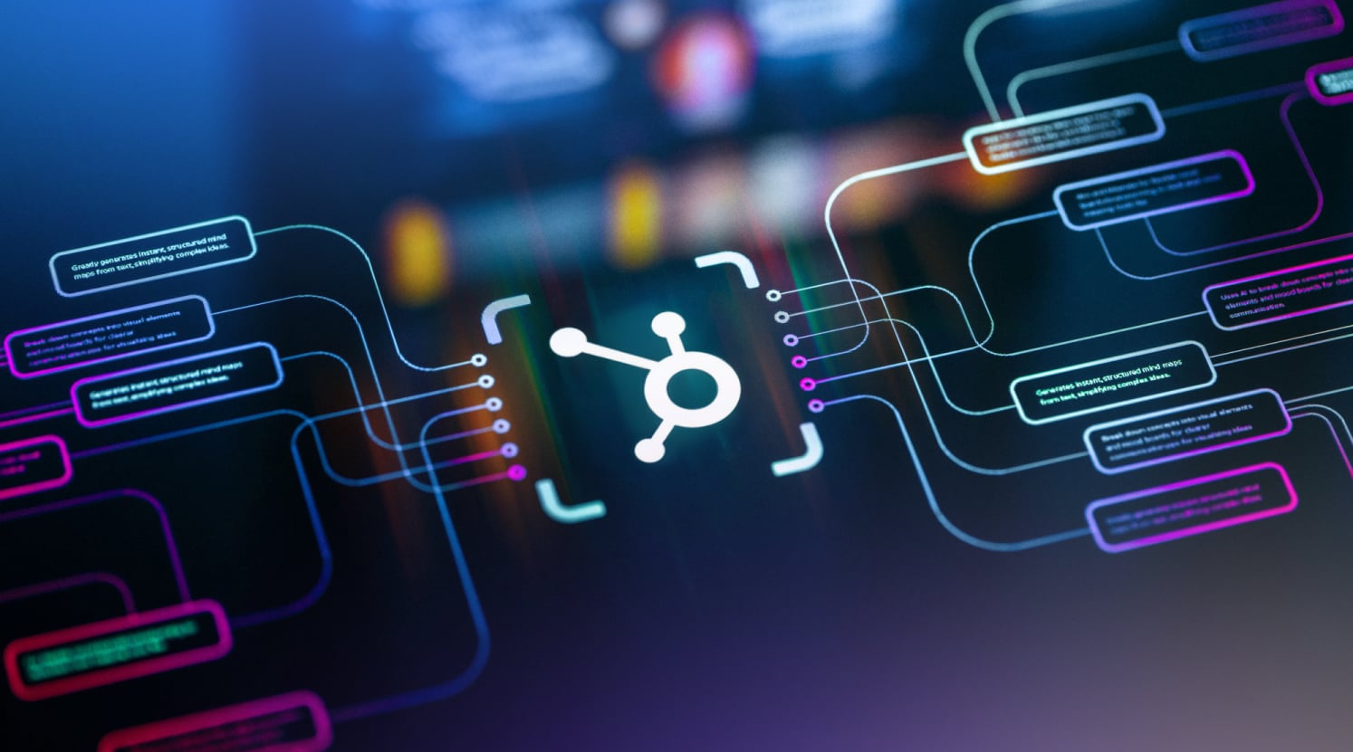 A graphic of a circuitboard with the HubSpot logo in it